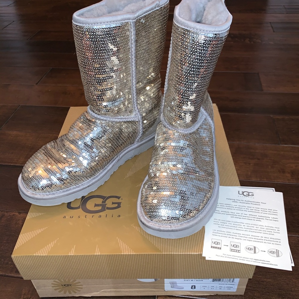 UGG Classic Silver Sparkles Size 8